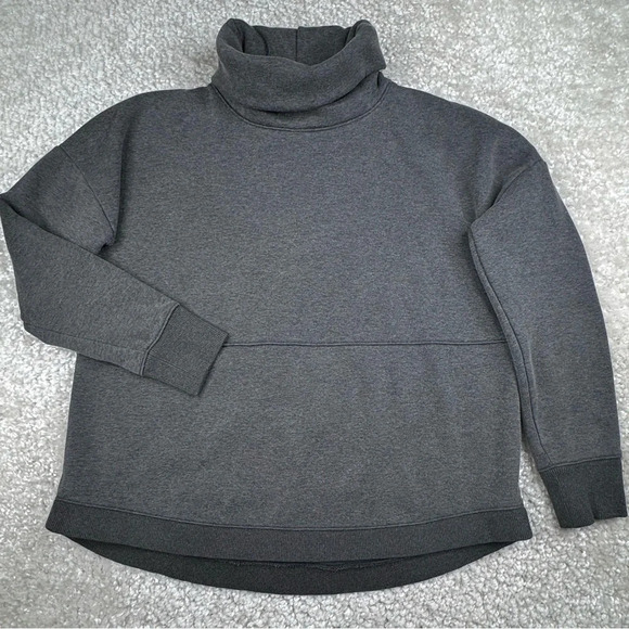 Athleta Cozy Karma Fleece Turtleneck Funnel Neck Sweater Oversize Grey small - Picture 2 of 8